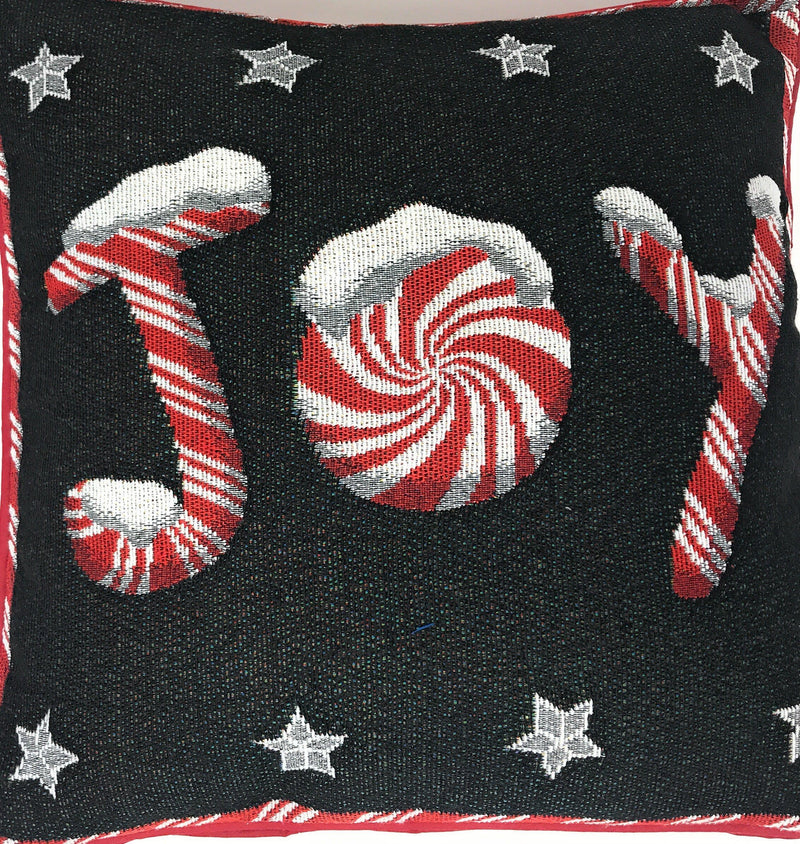 DaDa Bedding Peppermint Joy Stars Red Black Tapestry Throw Pillow Cover - 16” x 16” (12904) - DaDa Bedding Collection