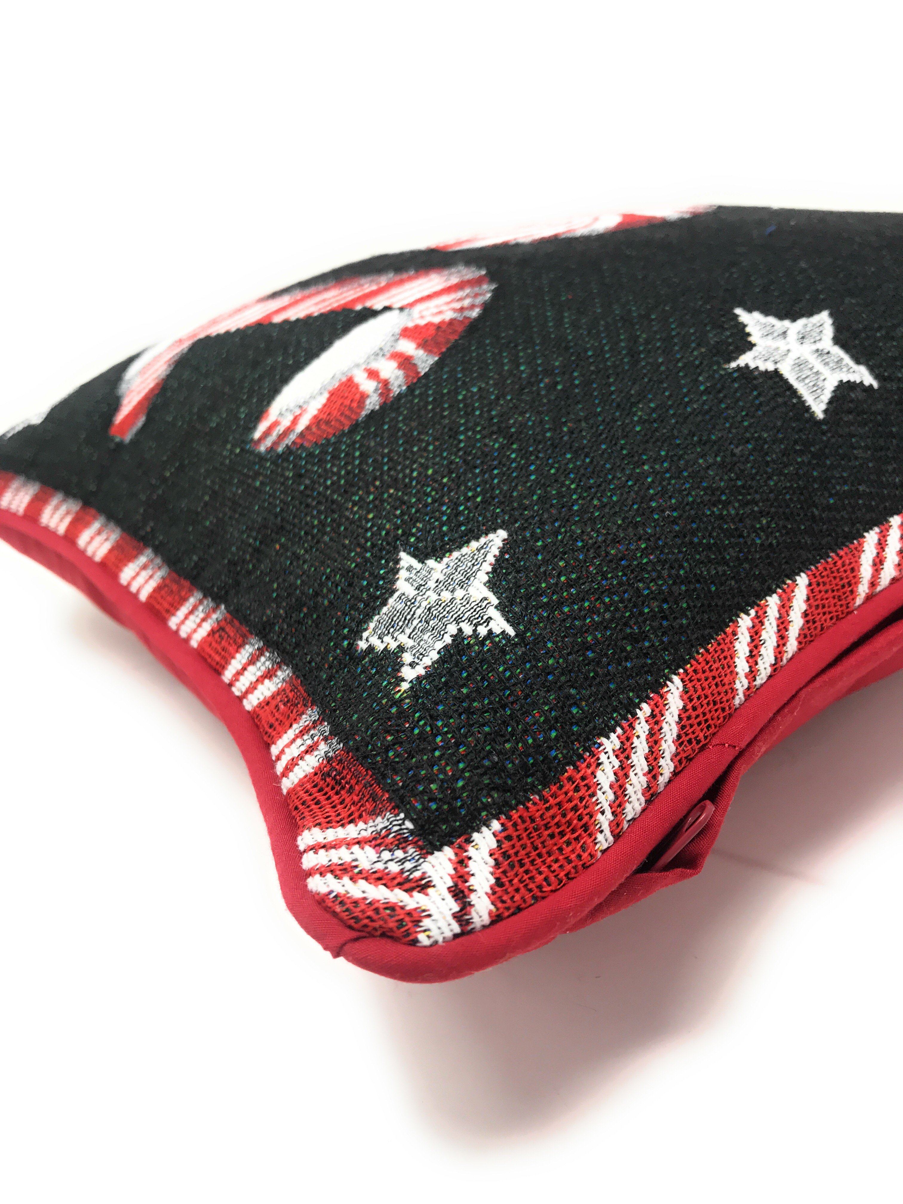 DaDa Bedding Peppermint Joy Stars Red Black Tapestry Throw Pillow Cover - 16” x 16” (12904) - DaDa Bedding Collection