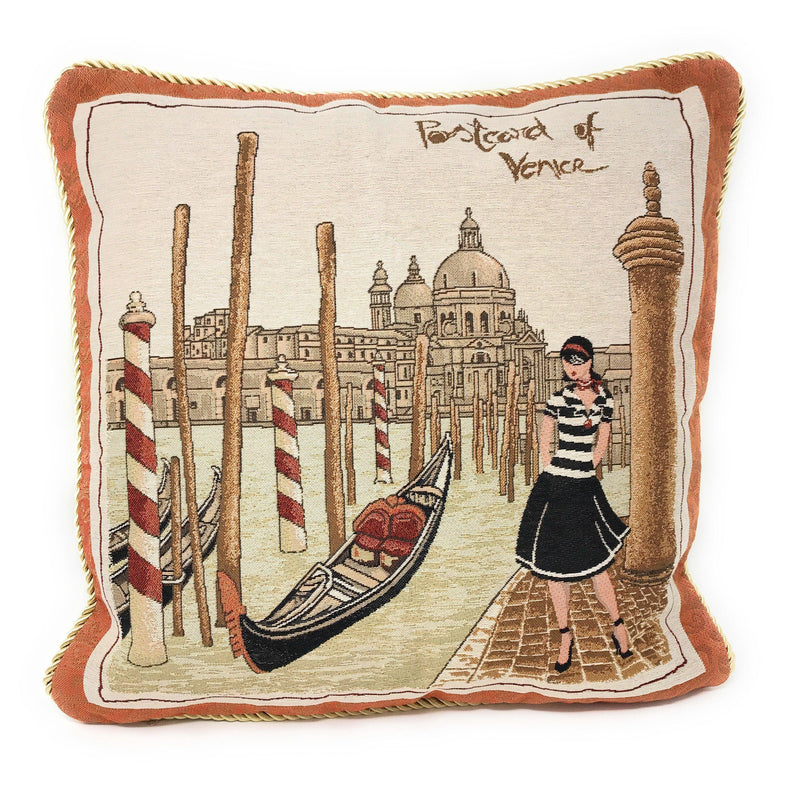 DaDa Bedding Postcard of Venice Italy Elegant Throw Pillow Cushion Cover, 18" 1-Piece - DaDa Bedding Collection