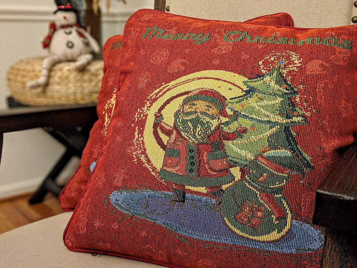 DaDa Bedding Red Santa Claus Christmas Woven Tapestry Throw Pillow Cover - 16" x 16" (17615) - DaDa Bedding Collection