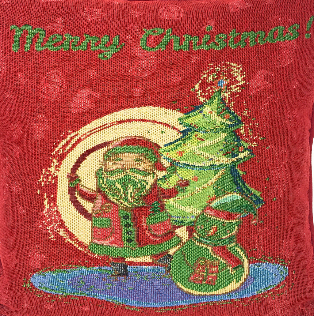 DaDa Bedding Red Santa Claus Christmas Woven Tapestry Throw Pillow Cover - 16" x 16" (17615) - DaDa Bedding Collection