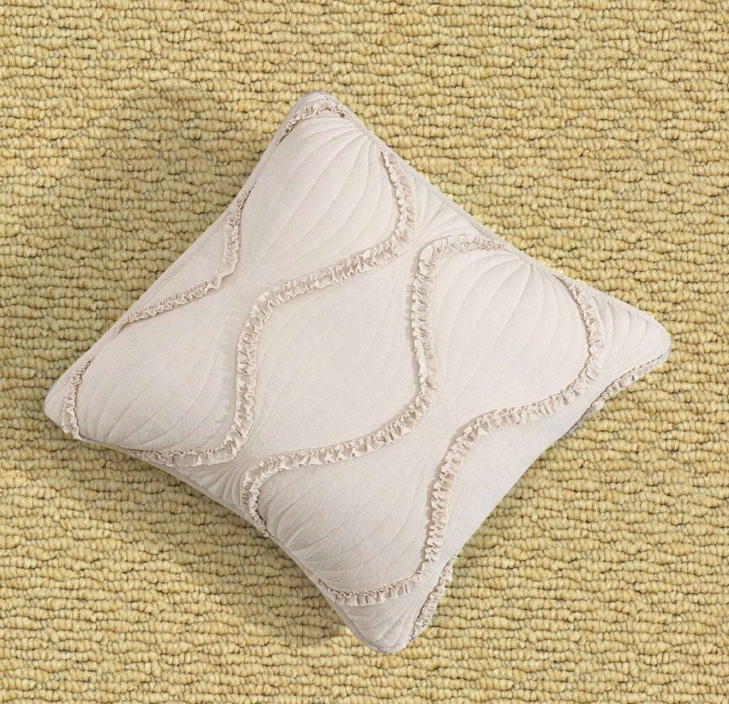 DaDa Bedding Set of 2 Charming Country Tufted Ivory Tan Ruffles Throw Pillow Covers - 18" x 18" (JHW873) - DaDa Bedding Collection