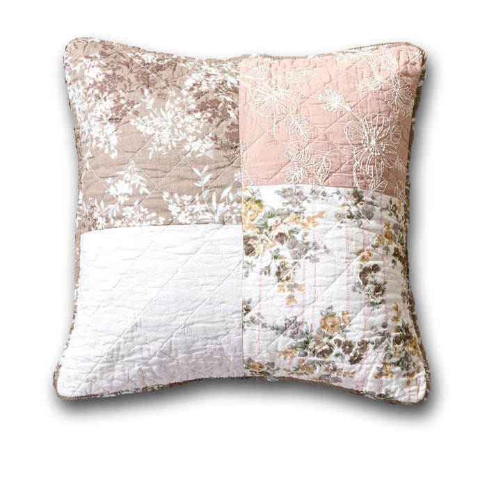 DaDa Bedding Set of 2-Pieces Vintage Patchwork Muted Dusty Rose Taupe & Tan Brown Floral Throw Pillow Covers, 18" x 18" - DaDa Bedding Collection