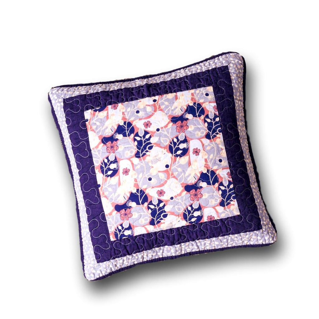 DaDa Bedding Set of 2-Pieces Peachy Blossoms Purple Floral Patchwork Throw Pillow Covers, 18" x 18" - Designed in USA (JHW877) - DaDa Bedding Collection