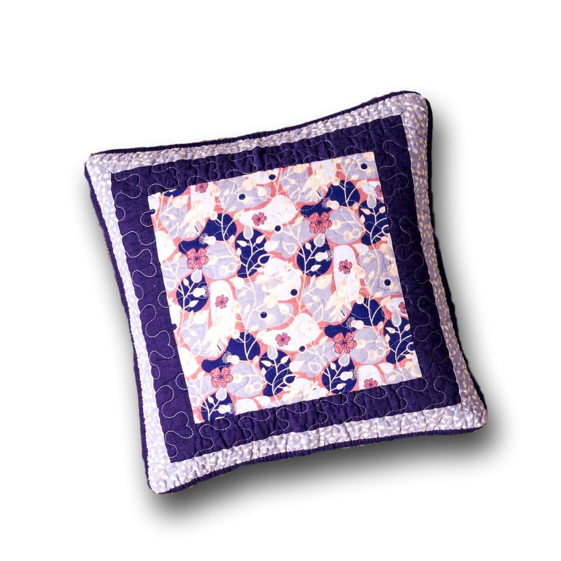 DaDa Bedding Set of 2-Pieces Peachy Blossoms Purple Floral Patchwork Throw Pillow Covers, 18" x 18" - Designed in USA (JHW877) - DaDa Bedding Collection