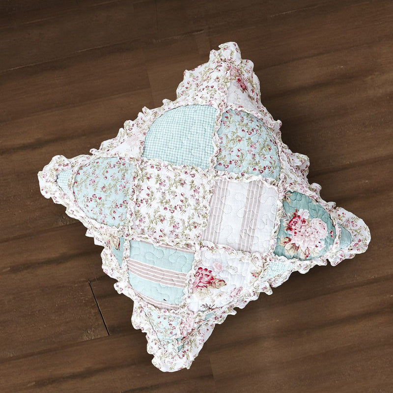 DaDa Bedding Set of 2-Pieces Hint of Mint Floral Patchwork Throw Pillow Covers, 18" x 18" (JHW3036) - DaDa Bedding Collection