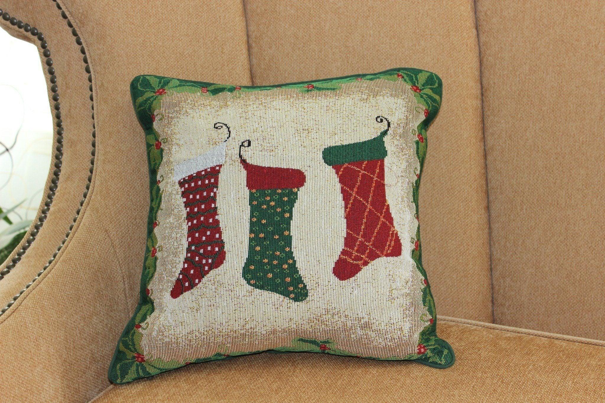 Tache Festive Christmas Holiday Hang My Stockings By the Fireplace Cushion Cover - DaDa Bedding Collection