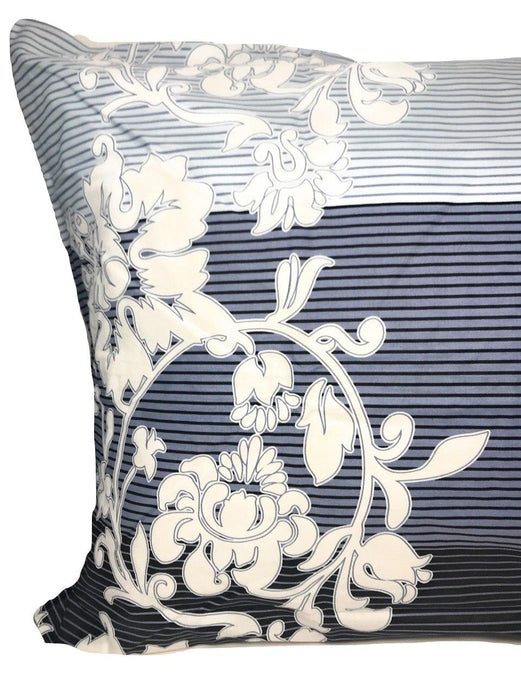 DaDa Bedding Royal Navy Blue Jacquard Floral Striped Duvet Cover & Pillow Cases Set (DCM8153) - DaDa Bedding Collection