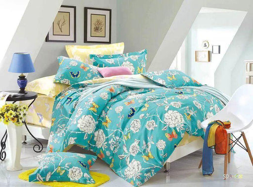 Tache Cotton Butterfly Wonderland  Foral Colorful Cotton Blue Girly Duvet Set - DaDa Bedding Collection