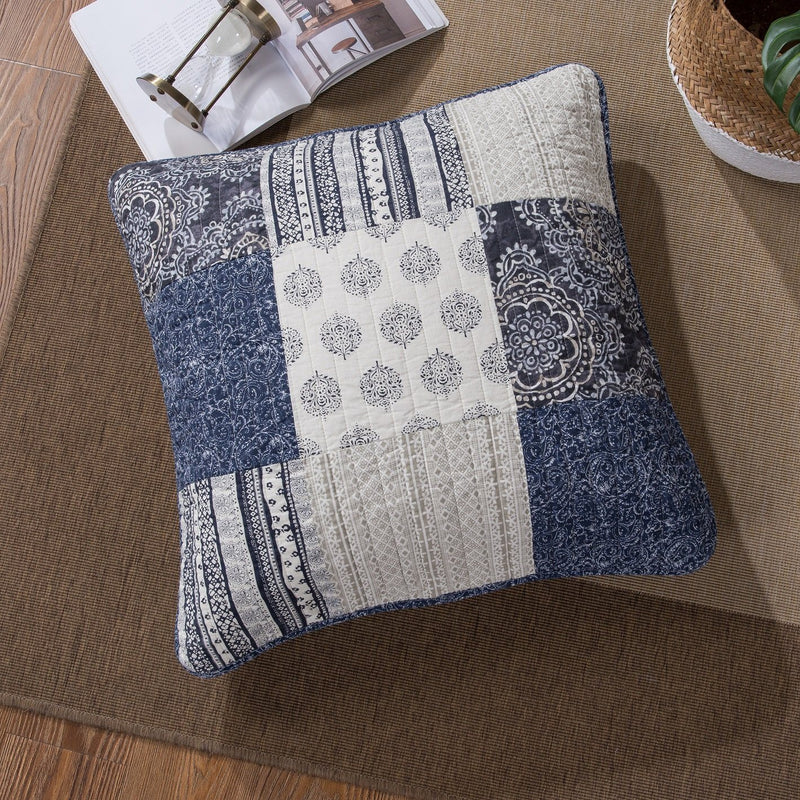 DaDa Bedding Patchwork Denim Blue Elegance Bohemian Euro Sham - 26” x 26" - 1PC (JHW660) - DaDa Bedding Collection