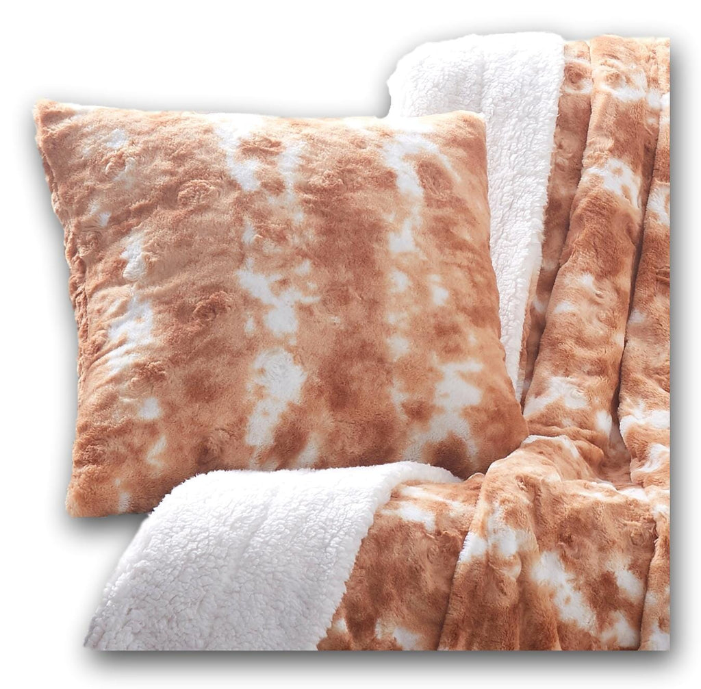 DaDa Bedding Amber Orange Brown & White Cozy Faux Fur Euro Throw Pillow Cover (M3396) - DaDa Bedding Collection