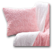 DaDa Bedding Rosey Pastel Blossom Pink Faux Fur Euro Throw Pillow Cover (171752) - DaDa Bedding Collection