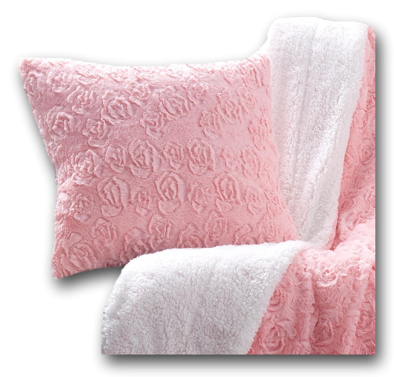 DaDa Bedding Rosey Pastel Blossom Pink Faux Fur Euro Throw Pillow Cover (171752) - DaDa Bedding Collection