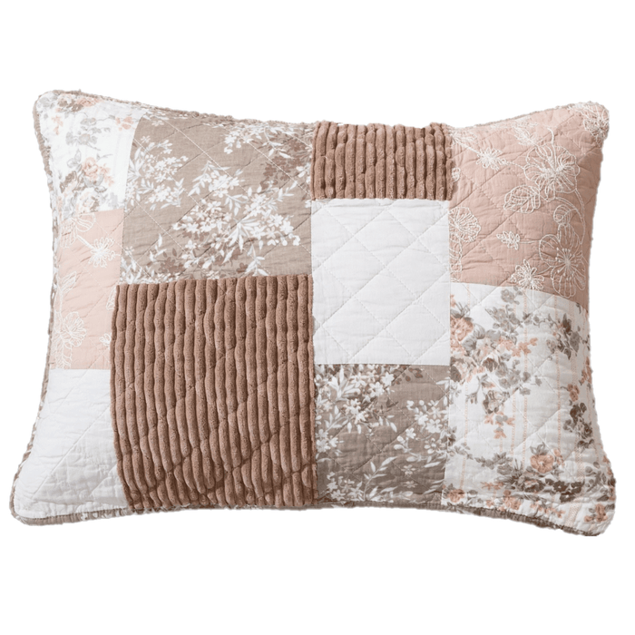 DaDa Bedding Patchwork Vintage Muted Dusty Rose Taupe & Tan Beige Brown Floral - King Size Pillow Sham 20" x 36" (JHW866)