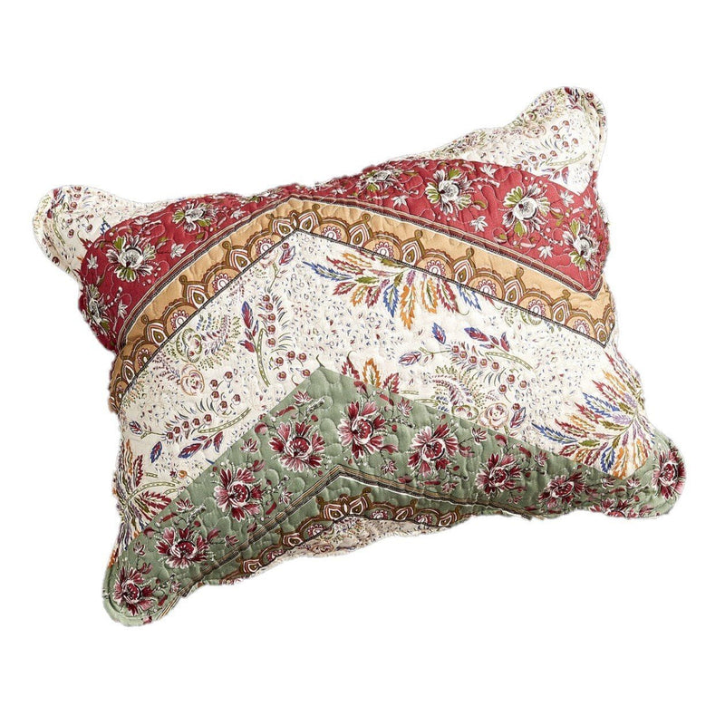DaDa Bedding Bohemian Cranberry Sage Chevron Patchwork Floral Pillow Sham (JHW924) - DaDa Bedding Collection