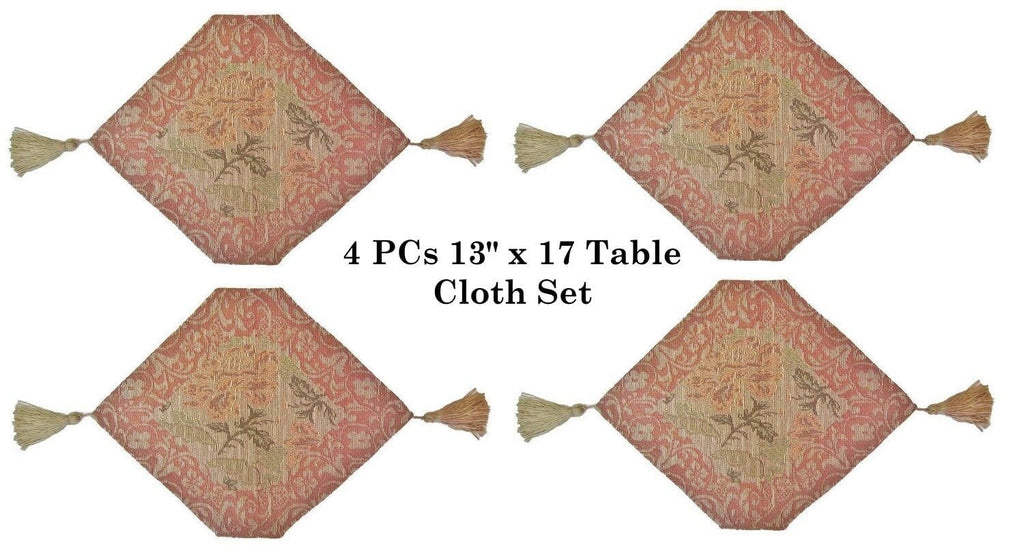 DaDa Bedding Set of 4-Pieces Nature Garden Floral Roses Tapestry Table Dining Cloth Runner Set - 13" x 17" (10072) - DaDa Bedding Collection