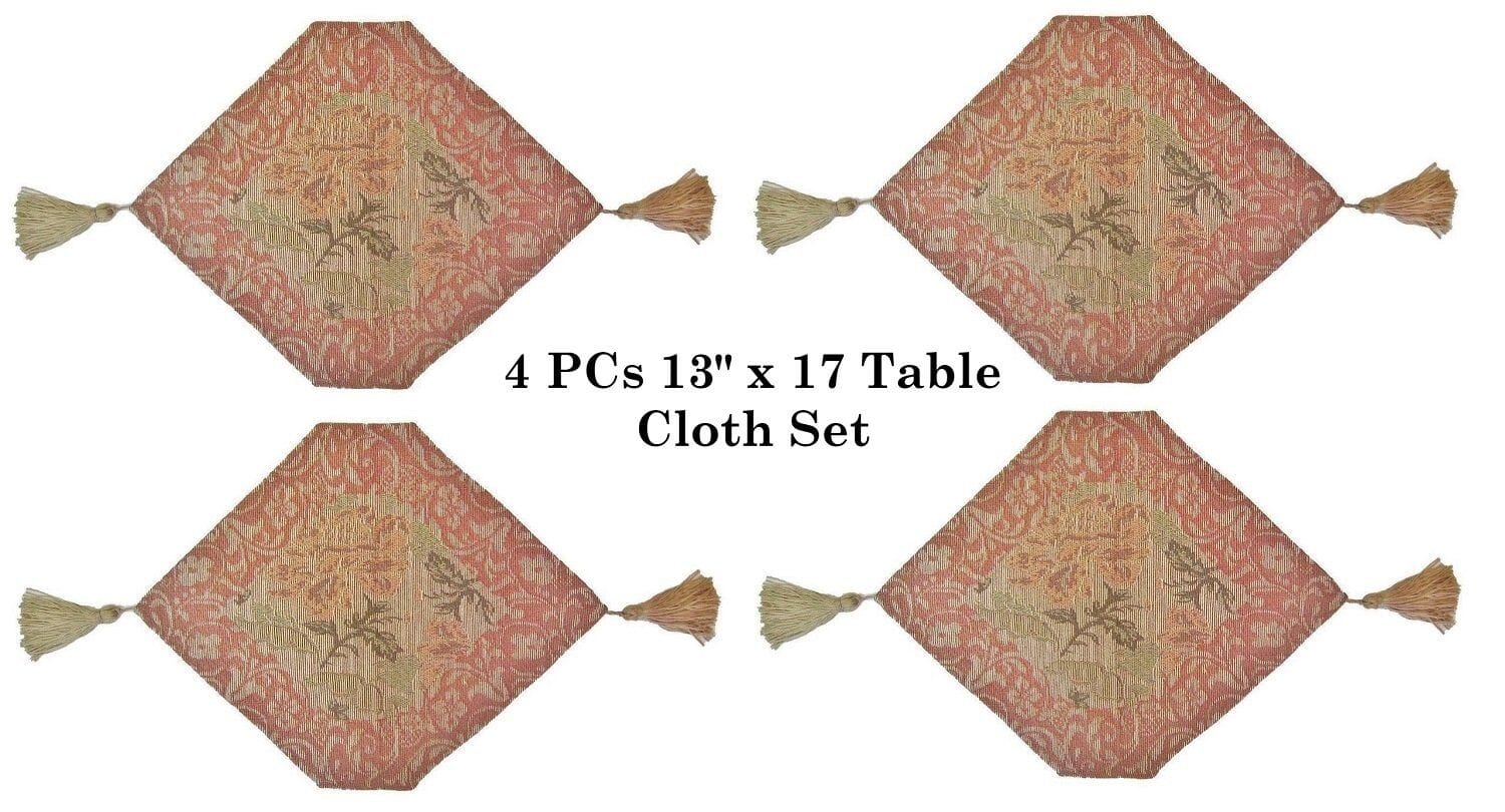 DaDa Bedding Set of 4-Pieces Nature Garden Floral Roses Tapestry Table Dining Cloth Runner Set - 13" x 17" (10072) - DaDa Bedding Collection