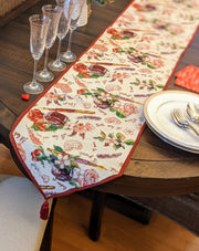 DaDa Bedding Sweet Heart Love Notes Pink Floral Woven Tapestry Dining Table Runner (18273) - DaDa Bedding Collection