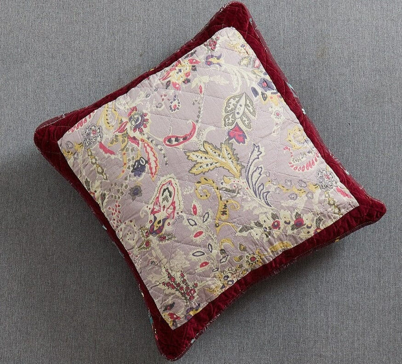 DaDa Bedding Set of 2-Pieces Patchwork Burgundy Red Velvet Purple Floral Throw Pillow Covers, 18" x 18" (JHW-868) - DaDa Bedding Collection