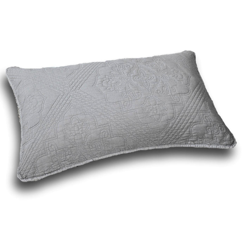 DaDa Bedding Floral Stone Wash Grey Diamond Pattern Quilted King Size Pillow Sham - 20” x 36” (JHW855) - DaDa Bedding Collection