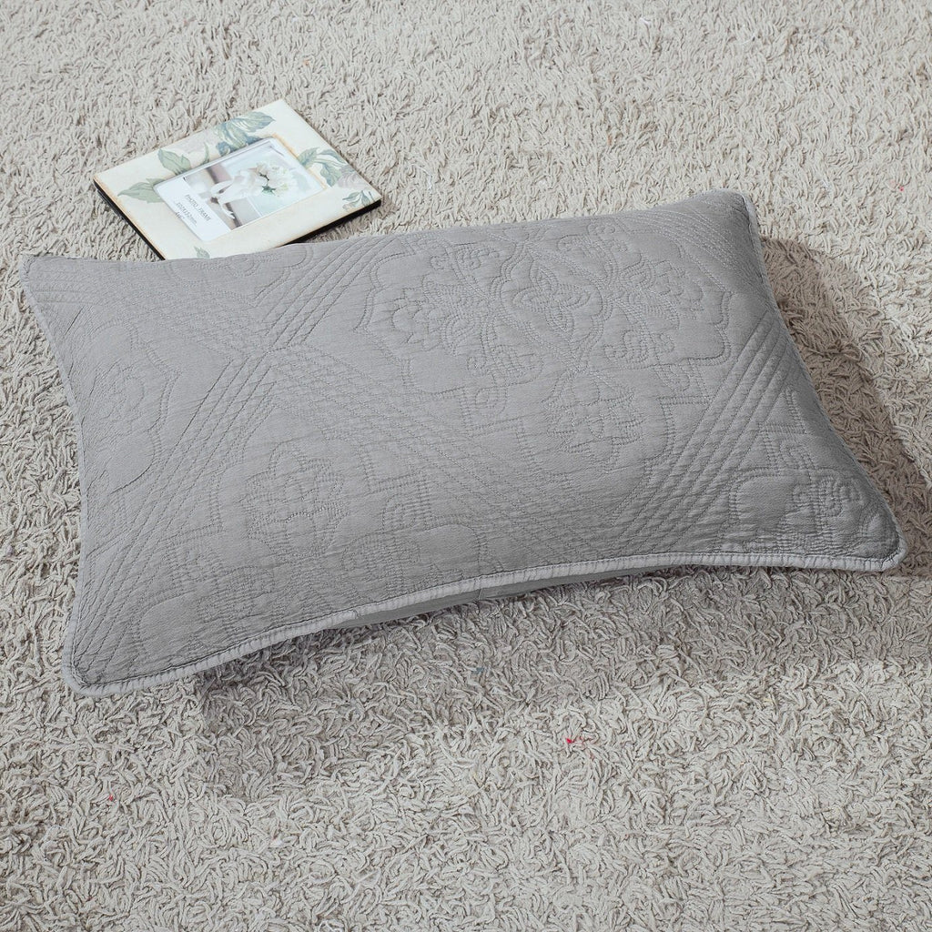 DaDa Bedding Floral Stone Wash Grey Diamond Pattern Quilted King Size Pillow Sham - 20” x 36” (JHW855) - DaDa Bedding Collection