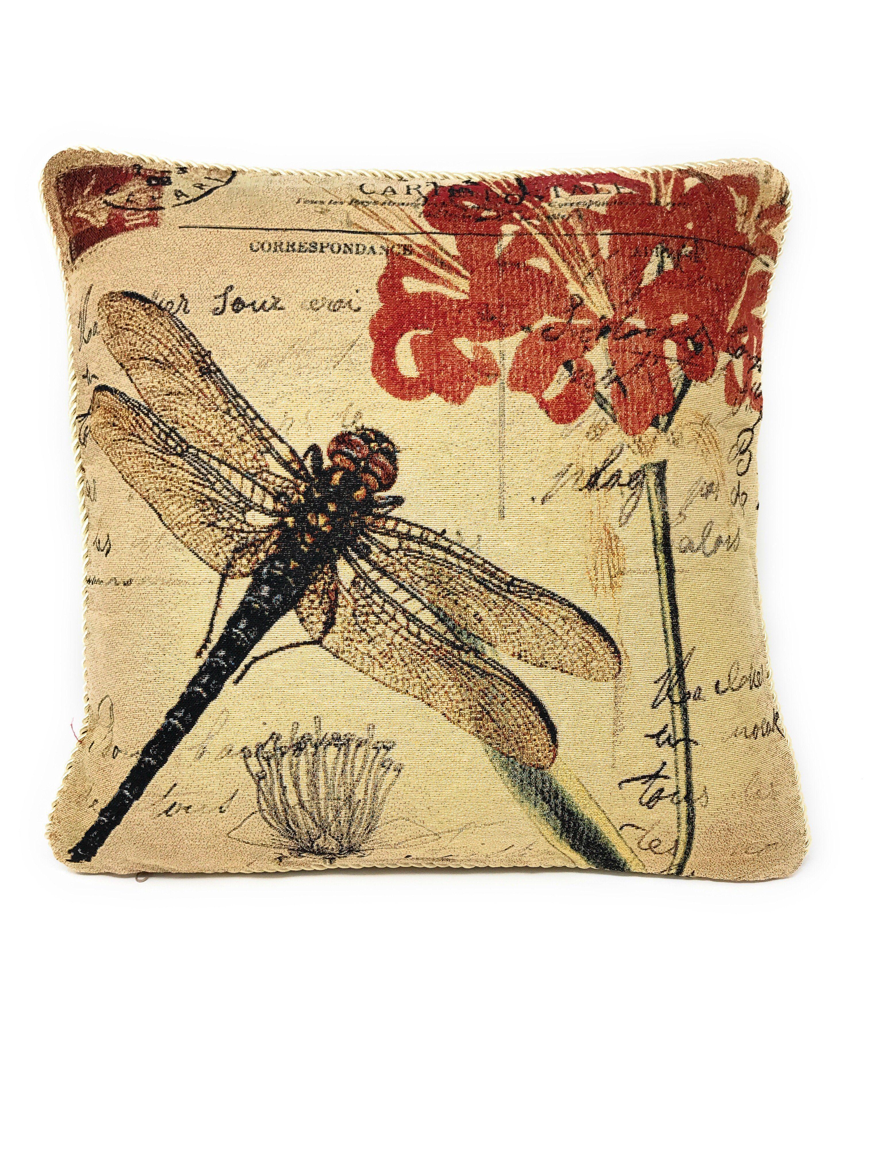 DaDa Bedding Set of 2-Pieces Dragonfly Dreams Nature Garden Tapestry Throw Pillow Covers w/ Inserts - 18" x 18" - DaDa Bedding Collection