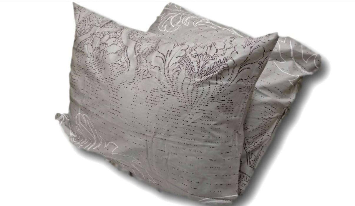 Dada Bedding 2-Pack of Cotton Grey Floral Leaves Pillowcases - Queen Size 20" x 30" (8197)-DaDa Bedding Collection