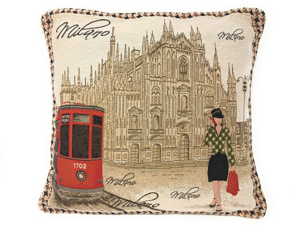 DaDa Bedding Set of 2-Pieces Postcard Milan Tapestry Throw Pillow Covers w/ Pillow Inserts, 18" x 18" - DaDa Bedding Collection