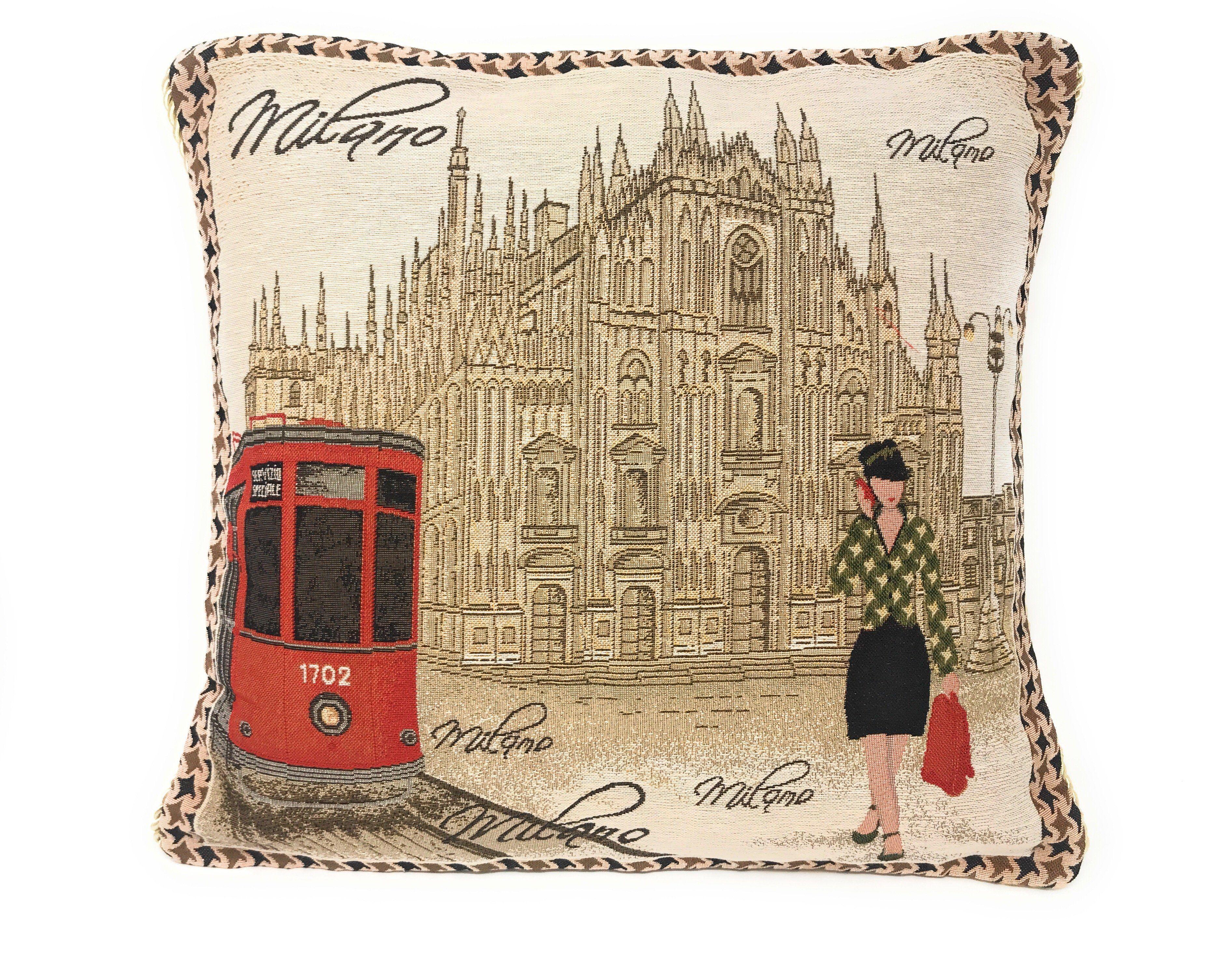 DaDa Bedding Set of 2-Pieces Postcard Milan Tapestry Throw Pillow Covers w/ Pillow Inserts, 18" x 18" - DaDa Bedding Collection