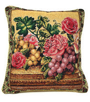 DaDa Bedding Set of 2-Pieces Parade Fruit & Roses Garden Tapestry Throw Pillow Covers w/ Inserts - 18" x 18" - DaDa Bedding Collection
