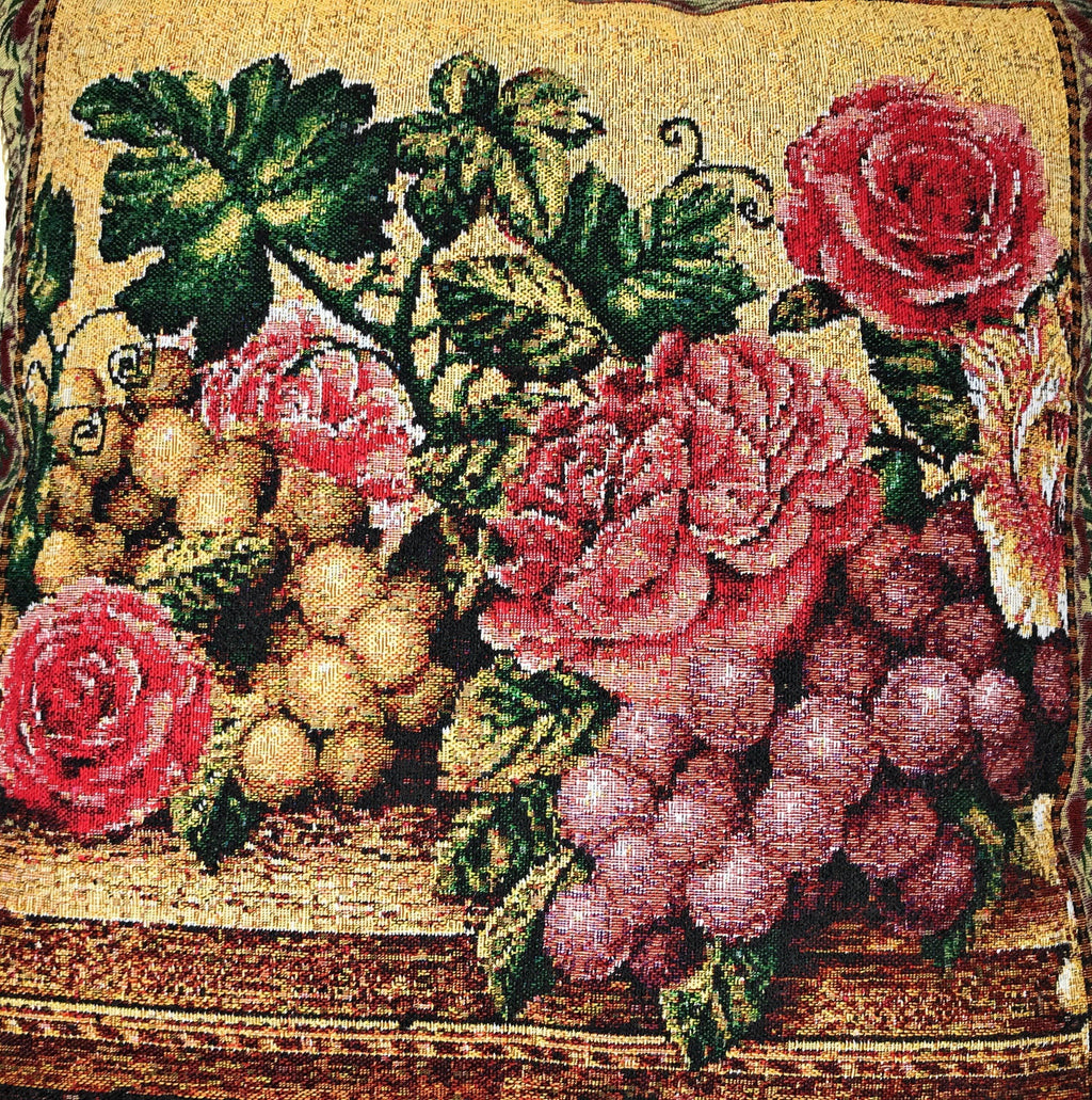 DaDa Bedding Set of 2-Pieces Parade Fruit & Roses Garden Tapestry Throw Pillow Covers w/ Inserts - 18" x 18" - DaDa Bedding Collection