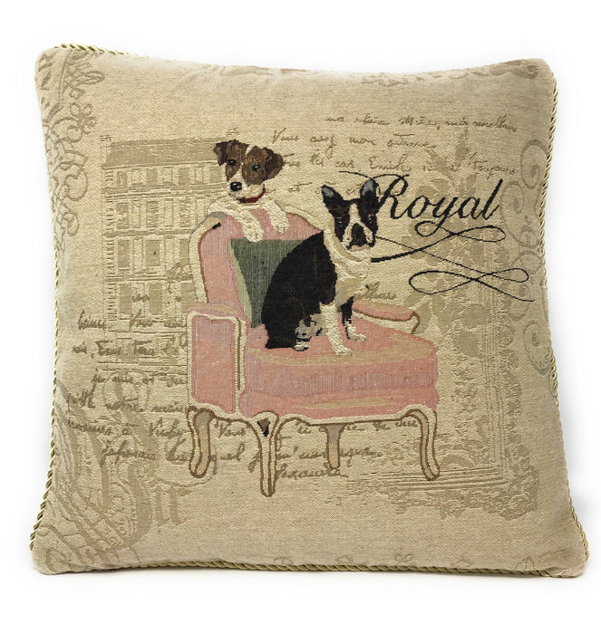 DaDa Bedding Set of 2-Pieces Royal Dogs Bulldog Beagle Tapestry Throw Pillow Covers w/ Inserts, 18" x 18" - DaDa Bedding Collection
