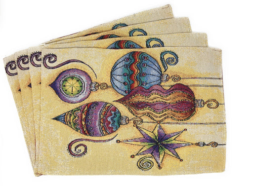 Placemat - DaDa Bedding Bohemian Ornaments Placemats, Set of 4 Christmas Tapestry 13” x 19” (14916) - DaDa Bedding Collection