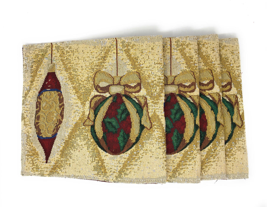 DaDa Bedding Set of 4-Pieces Elegant Christmas Ornaments Gold Tapestry Placemats, 13” x 19” (6139) - DaDa Bedding Collection