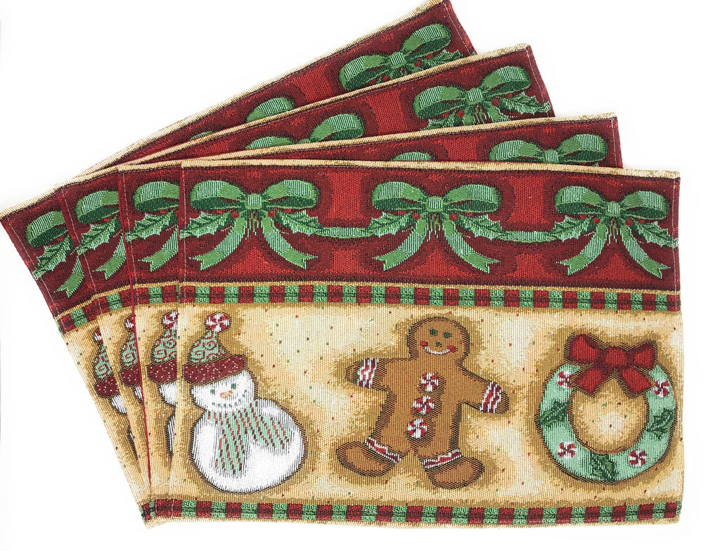 DaDa Bedding Set of 4-Pieces Gingerbread Sweets Holiday Woven Tapestry Placemats 13” x 19” (12917) - DaDa Bedding Collection