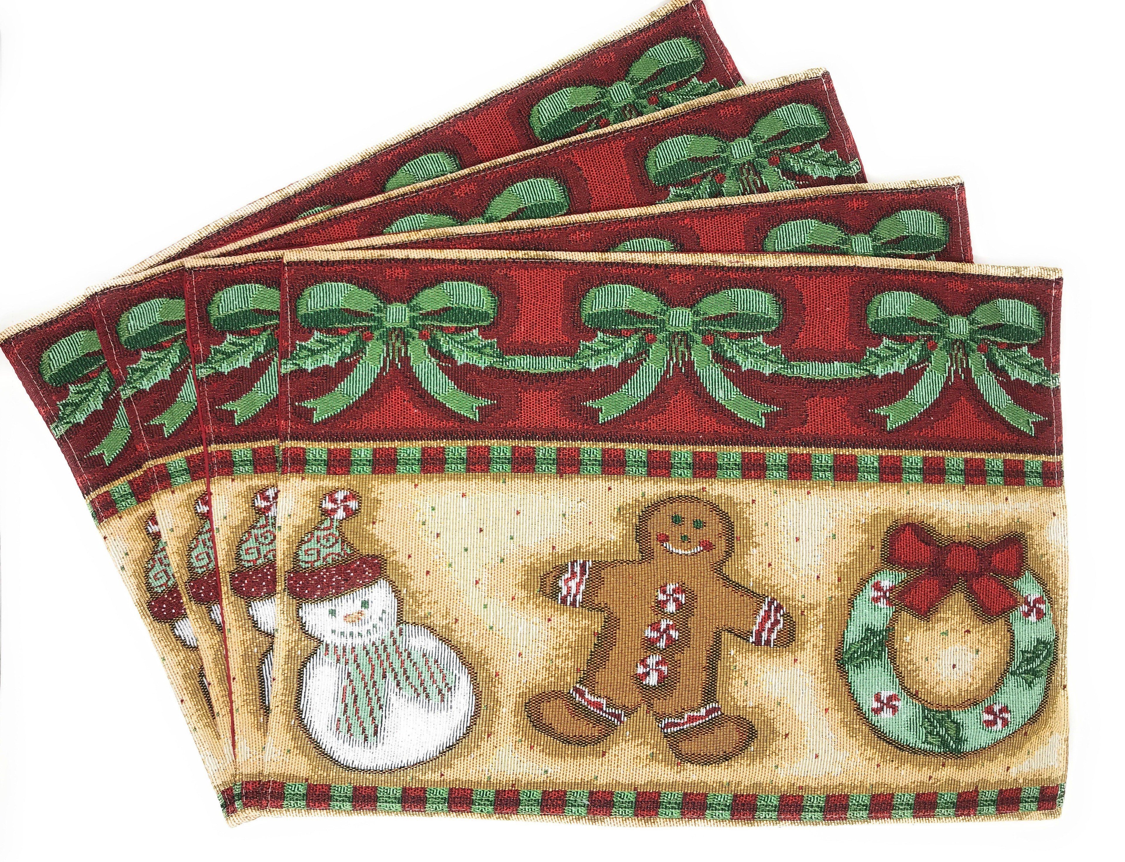DaDa Bedding Set of 4-Pieces Gingerbread Sweets Holiday Woven Tapestry Placemats 13” x 19” (12917) - DaDa Bedding Collection