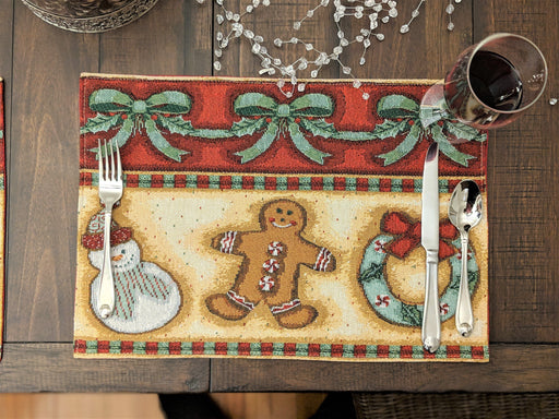 DaDa Bedding Set of 4-Pieces Gingerbread Sweets Holiday Woven Tapestry Placemats 13” x 19” (12917) - DaDa Bedding Collection