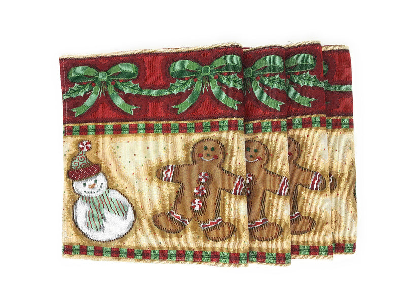 DaDa Bedding Set of 4-Pieces Gingerbread Sweets Holiday Woven Tapestry Placemats 13” x 19” (12917) - DaDa Bedding Collection