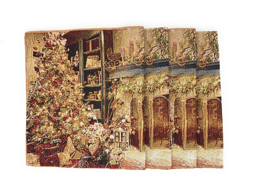 DaDa Bedding Set of 4-Pieces Golden Christmas Tree Holiday Tapestry Placemats 13” x 19” (14604) - DaDa Bedding Collection