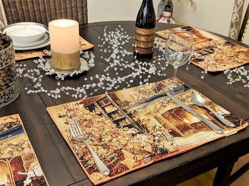 DaDa Bedding Set of 4-Pieces Golden Christmas Tree Holiday Tapestry Placemats 13” x 19” (14604) - DaDa Bedding Collection