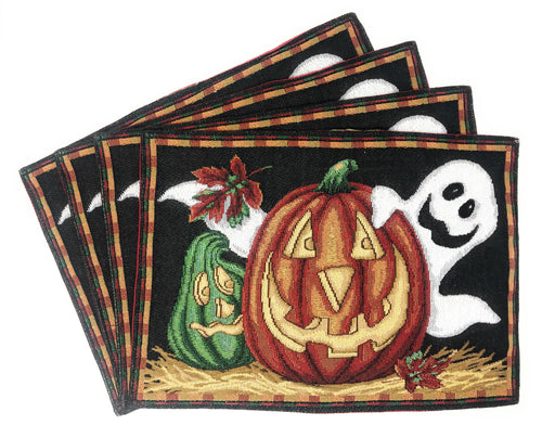 DaDa Bedding Set of 4-Pieces Halloween Pumpkin Tapestry Placemats 13” x 19” (12914) - DaDa Bedding Collection