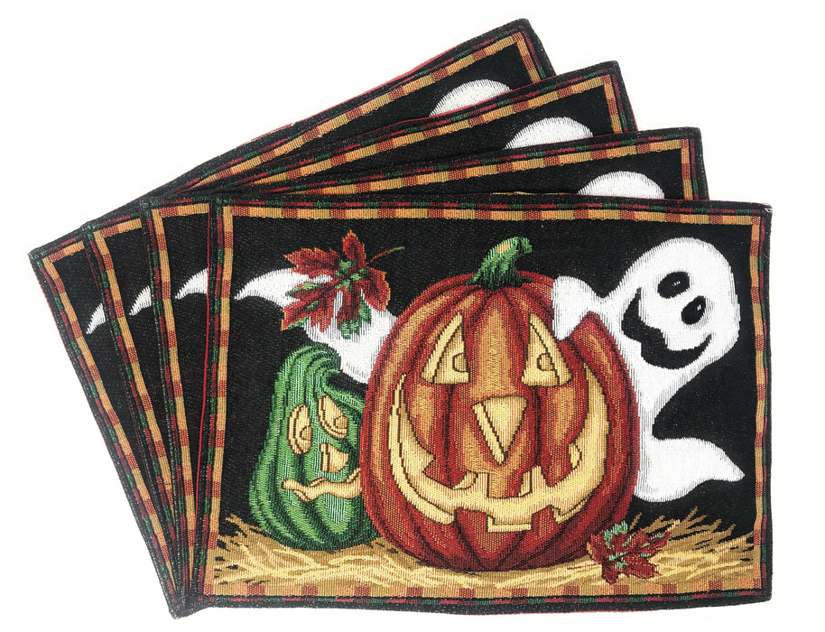 DaDa Bedding Set of 4-Pieces Halloween Pumpkin Tapestry Placemats 13” x 19” (12914) - DaDa Bedding Collection