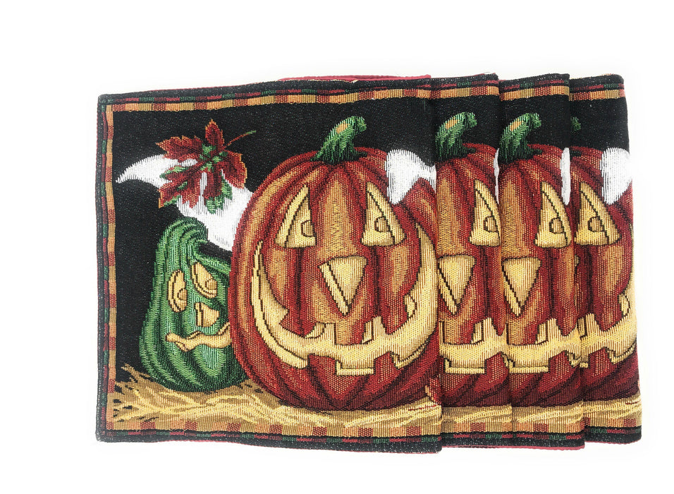 DaDa Bedding Set of 4-Pieces Halloween Pumpkin Tapestry Placemats 13” x 19” (12914) - DaDa Bedding Collection