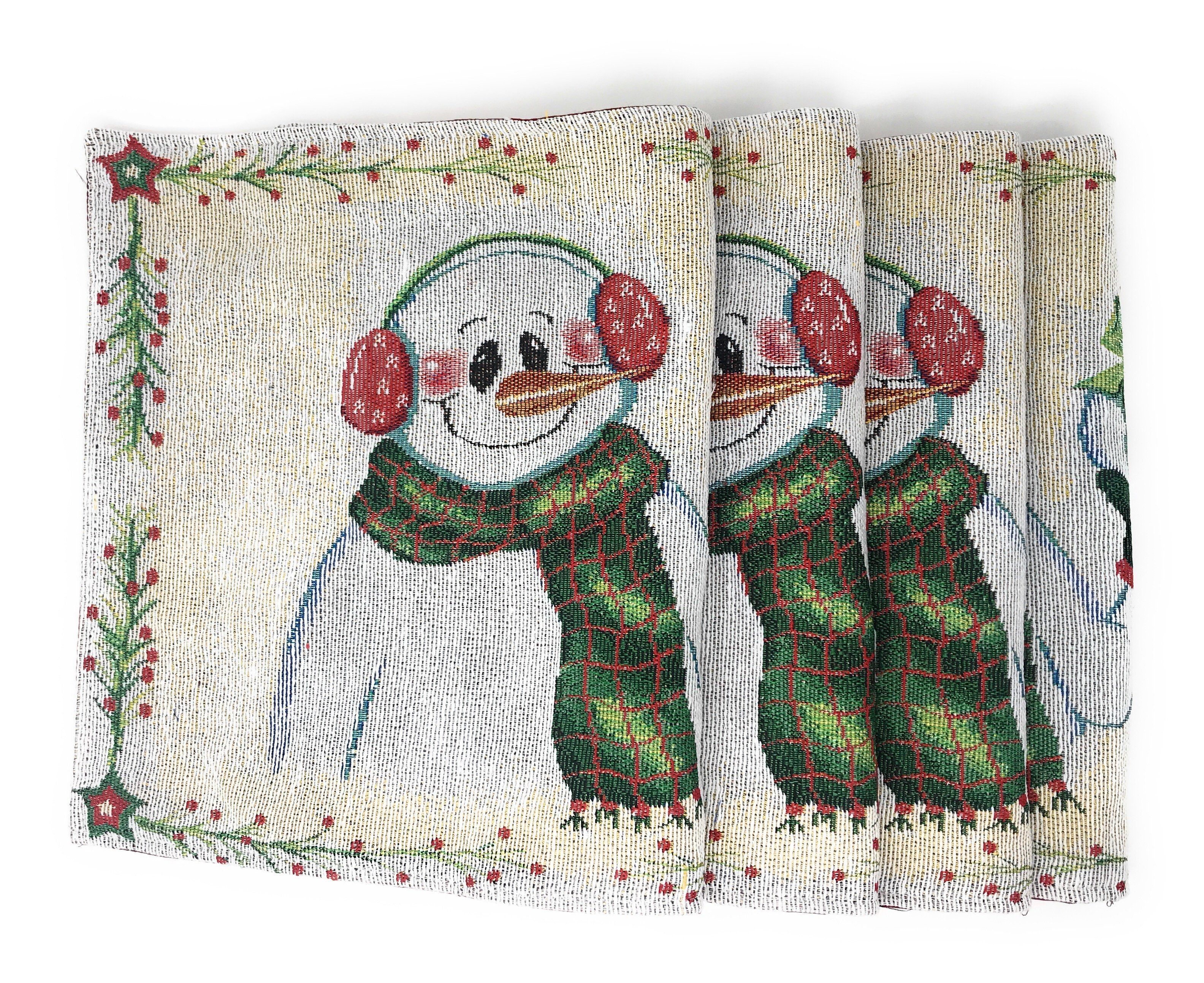 DaDa Bedding Set of 4-Pieces Magical Snowman Holiday Tapestry Placemats 13” x 19” (9733) - DaDa Bedding Collection