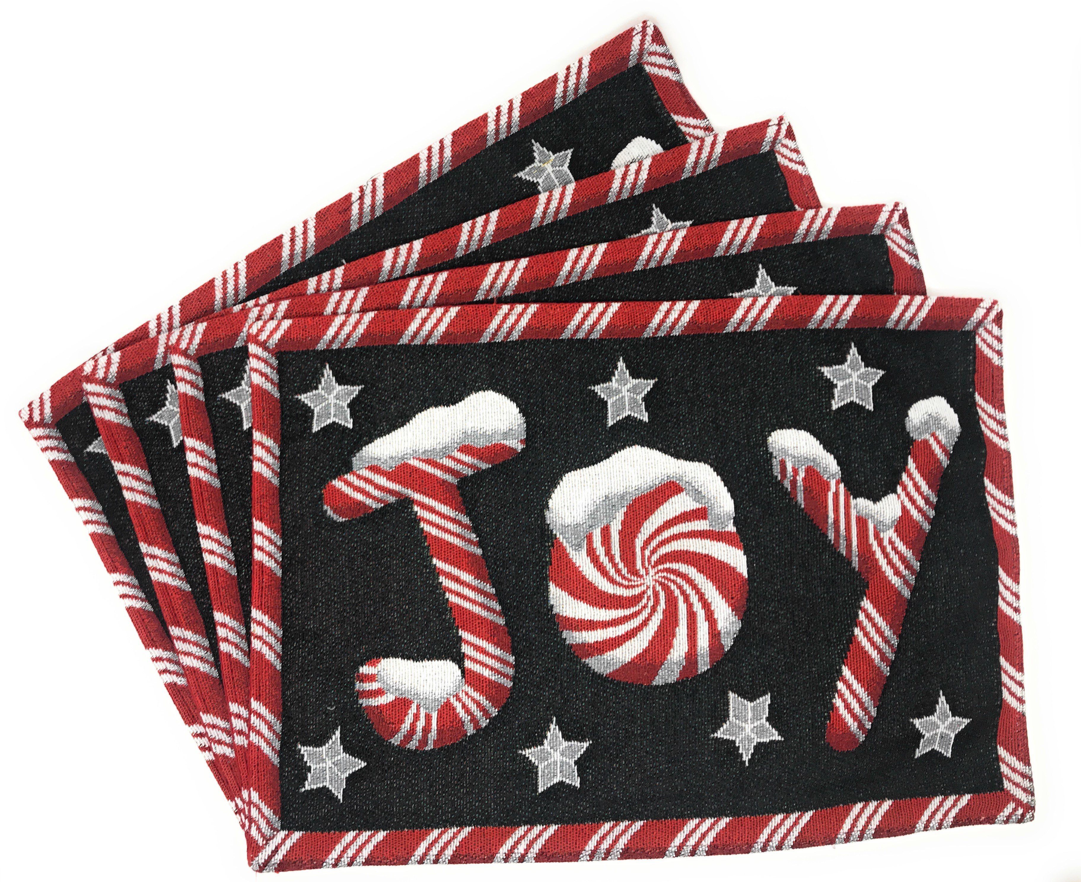DaDa Bedding Set of 4-Pieces Peppermint Joy Holiday Tapestry Placemats 13” x 19” (12904) - DaDa Bedding Collection