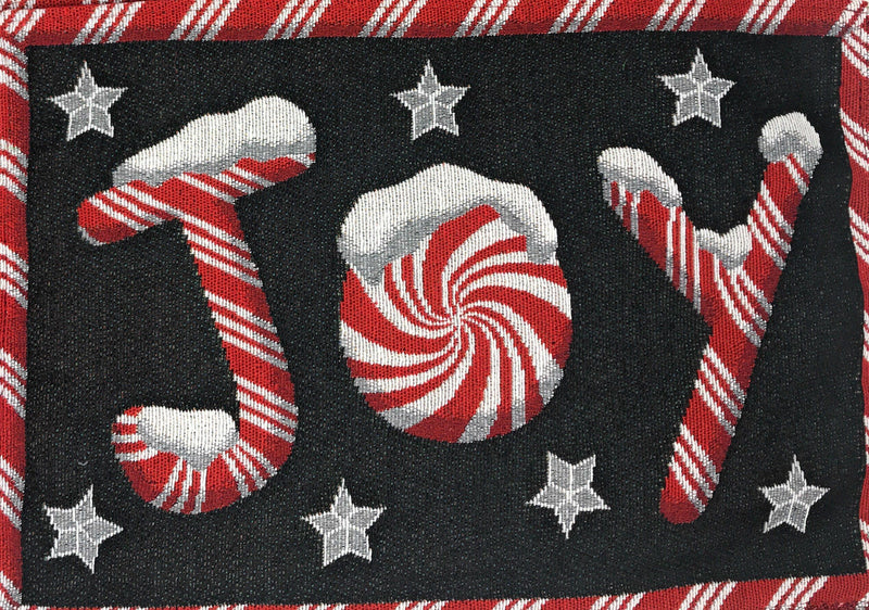 DaDa Bedding Set of 4-Pieces Peppermint Joy Holiday Tapestry Placemats 13” x 19” (12904) - DaDa Bedding Collection