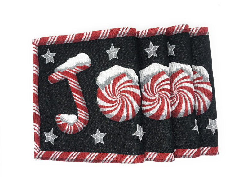 DaDa Bedding Set of 4-Pieces Peppermint Joy Holiday Tapestry Placemats 13” x 19” (12904) - DaDa Bedding Collection