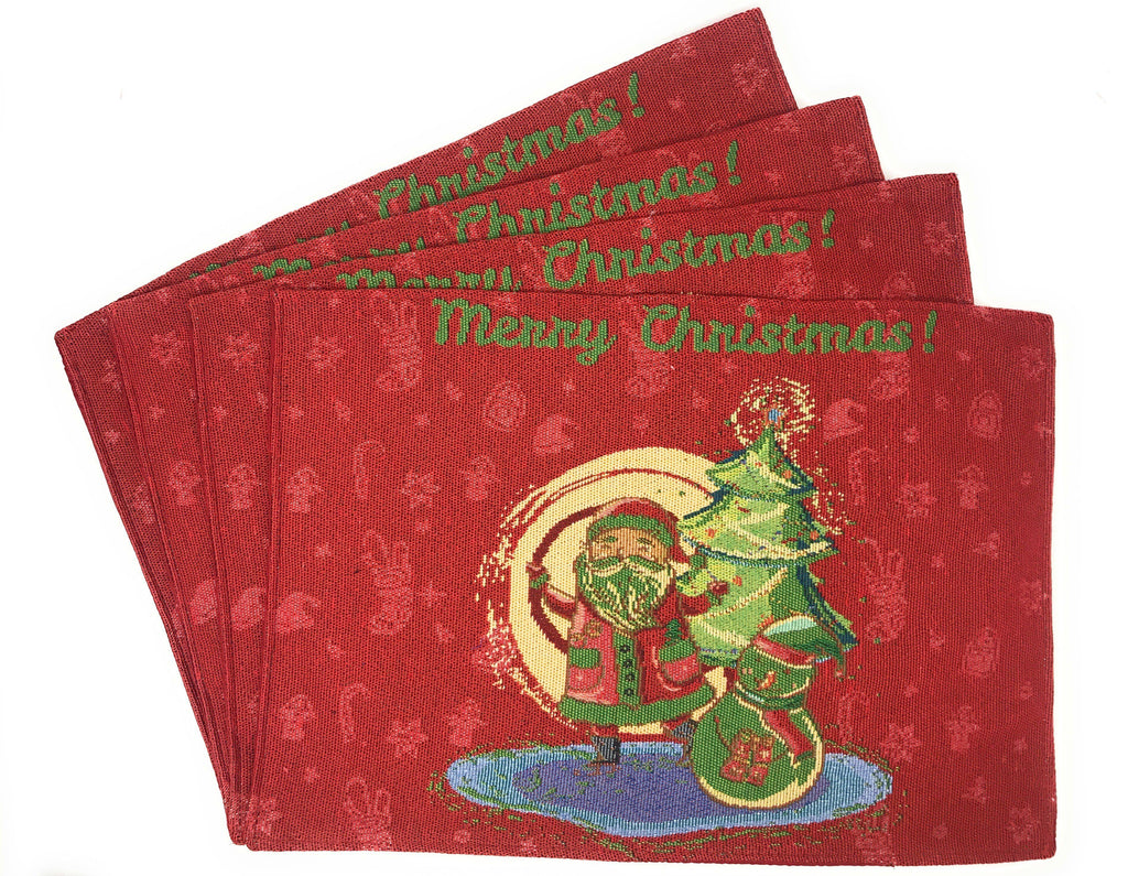 DaDa Bedding Set of 4-Pieces Red Santa Claus Christmas Tapestry Placemats 13” x 19” (17615) - DaDa Bedding Collection