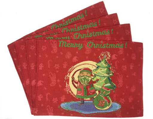 DaDa Bedding Set of 4-Pieces Red Santa Claus Christmas Tapestry Placemats 13” x 19” (17615) - DaDa Bedding Collection