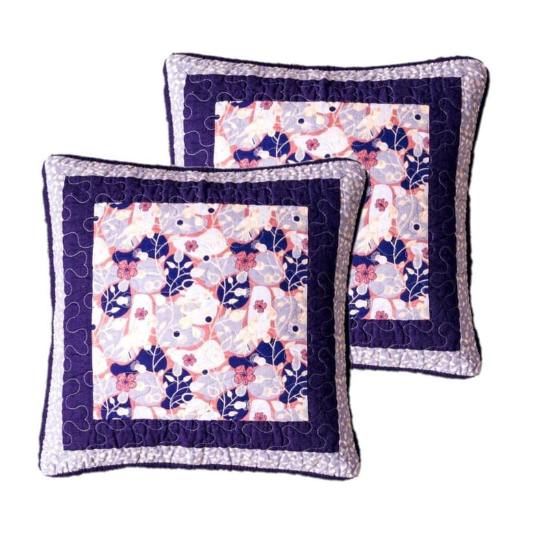 DaDa Bedding Set of 2-Pieces Peachy Blossoms Purple Floral Patchwork Throw Pillow Covers, 18" x 18" - Designed in USA (JHW877) - DaDa Bedding Collection